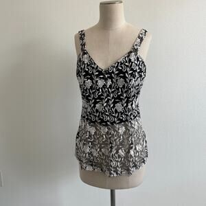 Vintage Carina Tank Top Women M Black Silver Fairy Coquette Lace‎ Whimsy Party